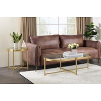 Mesa De Café Yardlio Ovalada Con Vidrio Templado Transparente Y Acabado Dorado - Venta Internacional.