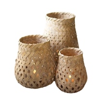 Juego De 3 Faroles De Bambú Con Portavelas My Swanky Home - Venta Internacional.