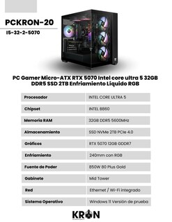 Foto 2 | Foto 2 | Pc Gamer Micro-atx Rtx 5070 Intel Core Ultra 5 32gb Ddr5 Ssd 2tb Enfriamiento Líquido Rgb