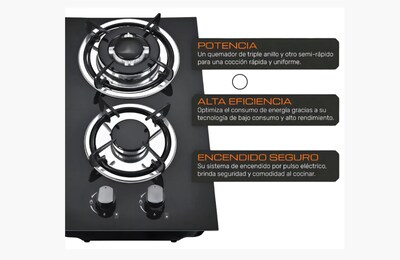 Foto 2 | Foto 2 | Parrilla a Gas 2 Quemadores de Vidrio Templado