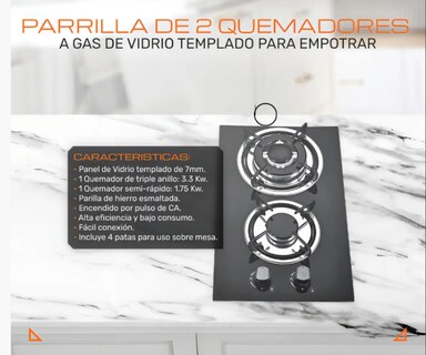 Foto 3 | Foto 3 | Parrilla a Gas 2 Quemadores de Vidrio Templado
