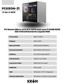 Foto 2 | Foto 2 | Pc Gamer Micro-atx Rtx 5070 Intel Core I7 64gb Ddr5 Ssd 4tb Enfriamiento Líquido Rgb