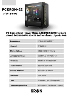 Foto 2 | Foto 2 | Pc Gamer Midi-tower Micro Atx Rtx 5070 Intel Core Ultra 7 64gb Ddr5 Ssd 4tb Enfriamiento Líquido Rgb