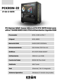 Foto 2 | Foto 2 | Pc Gamer Midi-tower Micro Atx Rtx 5070 Intel Core Ultra 7 64gb Ddr5 Ssd 2tb Enfriamiento Líquido Rgb