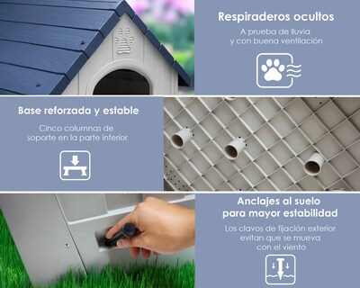 Foto 7 | Foto 7 | Casa Para Perro Plástico Exterior Azul Razas Medianas
