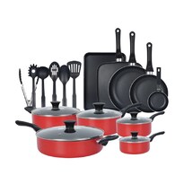 Batería De Cocina Juego De Sartenes 21 Piezas Antiadherentes Rojo