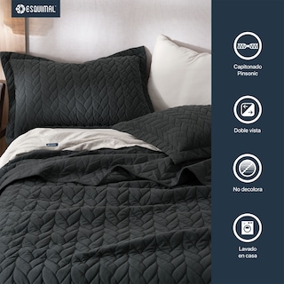 Foto 8 | Foto 8 | Edredón Ligero Esquimal Queen Size Pinsonic Velvet Doble Vista Con Fundas De Almohada Negro Grisáceo