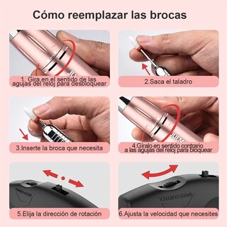 Foto 3 | Foto 3 | Pulidor Lab.g Esmeril Taladro para Uñas Acrilicas 35000rpm( 68pcs) Rosa