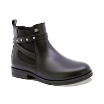 Bota Coqueta Para Niña De Piel Color Negro Canuta Con Tiras Decorativas