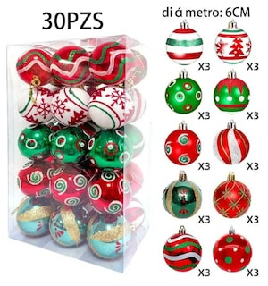Foto 2 | Foto 2 | 30 Esfera Xtellar Rojo / Blanco / Verde Navideñas 6cm Decoración Navideña Adornos Árbol