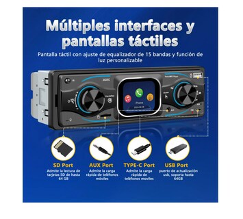 Foto 4 | Foto 4 | Autoestéreo 1din Pantalla Táctil Reproductor Multimed Bt Usb