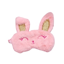 Máscara Para Dormir De Felpa Bonito Conejito Rosa Con Orejas Doradas - Venta Internacional.
