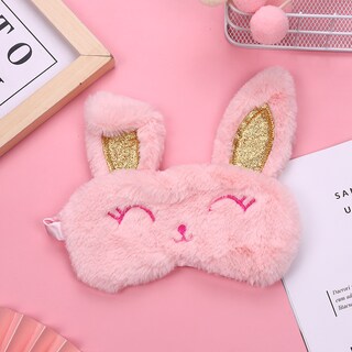 Foto 2 | Foto 2 | Máscara Para Dormir De Felpa Bonito Conejito Rosa Con Orejas Doradas - Venta Internacional.