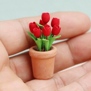 Foto 2 | Foto 2 | Maceta En Miniatura Con Forma De Tulipán Rojo Dollhouse De Resina A Escala 1:12 - Venta Internacional.