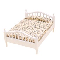Mueble De Casa De Muñecas En Miniatura Cama De Madera Blanca A Escala 1:12 - Venta Internacional.