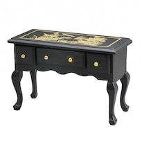Escritorio Dollhouse A Escala 1:12 Negro Con Diseño Floral Dorado - Venta Internacional.