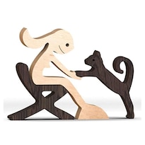 Estatua De Madera Con Forma De Perro Y Niña Para Decoración - Venta Internacional.