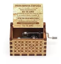 Caja De Música De Madera Con Mensaje De Amor Portugués Grabado Con Manivela - Venta Internacional.