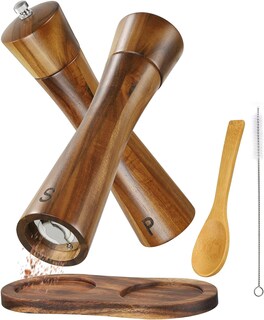 Foto 1 | Foto 1 | Juego De Molinillos De Sal Y Pimienta De Madera De Acacia Con Cucharón Y Cepillo 2 Unidades - Venta Internacional.