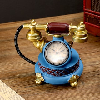 Foto 2 | Foto 2 | Teléfono Retro Europeo Sculpture Con Reloj De Resina De 17 Cm - Venta Internacional.