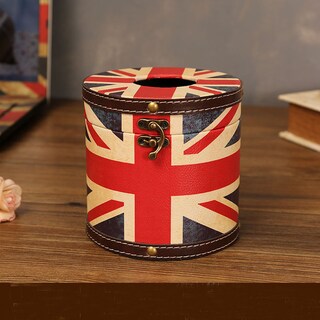 Foto 2 | Foto 2 | Funda De Pañuelos Vintage Redonda De Madera Con Estampado De Bandera Británica - Venta Internacional.