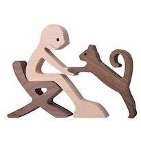 Escultura Estatua Figura De Madera Perro Y Humano Artística - Venta Internacional.