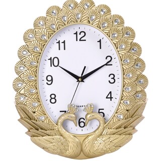 Foto 1 | Foto 1 | Reloj De Pared Con Diseño Dorado Elegante Y Diseño De Pavo Real Con Detalles De Cristal - Venta Internacional.
