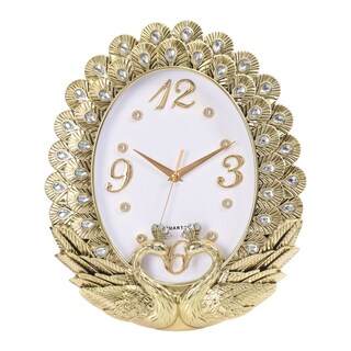 Foto 2 | Foto 2 | Reloj De Pared Con Diseño Dorado Elegante Y Diseño De Pavo Real Con Detalles De Cristal - Venta Internacional.