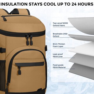 Foto 5 | Foto 5 | Mochila Térmica Tenot Para 35 Latas Aislante A Prueba De Fugas Color Caqui - Venta Internacional.