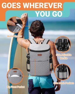 Foto 5 | Foto 5 | Mochila Aislante A Prueba De Fugas Cooler Tuwubi Para 30 Latas Gris - Venta Internacional.