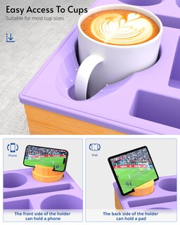 Foto 3 | Foto 3 | Organizador De Sofá Caddy Rgbdot Bandeja De Bambú De Silicona Color Morado - Venta Internacional.