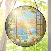 Adorno Colgante Flagwix Con Forma De Gato Vitral 20 Cm - Venta Internacional.