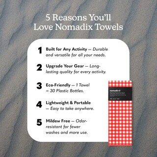 Foto 2 | Foto 2 | Toalla Nomadix Original De Cuadros Vichy Rojos Reciclada 184 X 76 Cm - Venta Internacional.