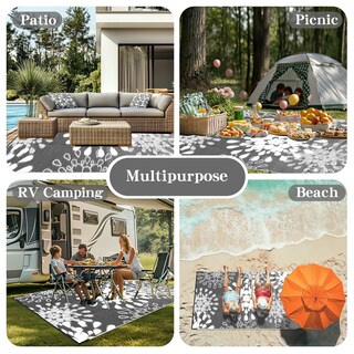 Foto 6 | Foto 6 | Alfombra Wallona 152x244 Cm Impermeable Reversible Gris Y Blanco - Venta Internacional.