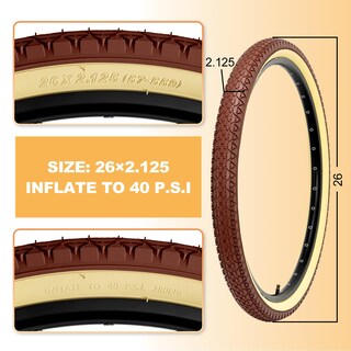 Foto 3 | Foto 3 | Juego De Neumáticos Para Bicicleta Hycline De 26 X 2.125 Pulgadas Color Marrón Con Tubos Y Palancas - Venta Internacional.