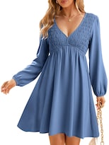 Vestido Berrygo Babydoll Con Estampado Fruncido Manga Larga Azul M - Venta Internacional.