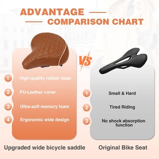 Foto 6 | Foto 6 | Asiento De Bicicleta Weerock Ancho Y Suave Piel Sintética Marrón 26 X 27 X 6 Cm - Venta Internacional.