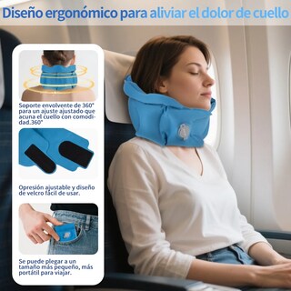 Foto 4 | Foto 4 | Almohada de Viaje Inflable Cojín de Cuello Oficina y Antifaz Azul
