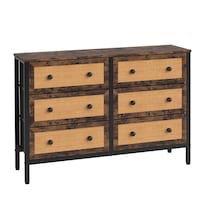 Cómoda Vintage 6 Cajones Tela Ratán Y Marco Metal Atigrado