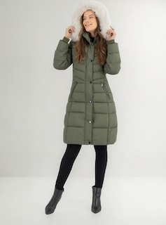 Foto 1 | Foto 1 | Chamarra Larga Mujer Elegante Con Gorro Y Peluche Sakers - Verde Musgo - Ch