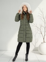 Chamarra Larga Mujer Elegante Con Gorro Y Peluche Sakers Verde Musgo M