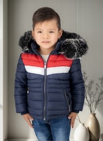 Chamarra Infantil Niño Invierno Acolchada Con Gorro Peluche Azul Marino 2