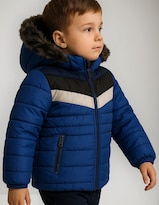 Chamarra Infantil Niño Invierno Acolchada Con Gorro Peluche Azul 2