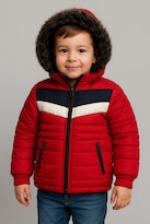 Chamarra Infantil Niño Invierno Acolchada Con Gorro Peluche Rojo 2