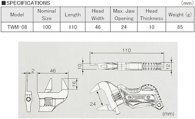 Foto 5 | Foto 5 | Llave Ajustable Engineer Stubby 110 Mm Twm-08 - Venta Internacional.