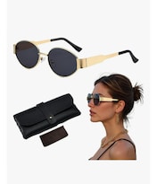 Mujer Lentes De Moda Anteojos De Sol Dorado Con Marco