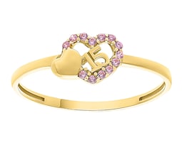 Anillo 15 Corazón Circonias Rosas #6 Oro 10k Horoz V12 C1096