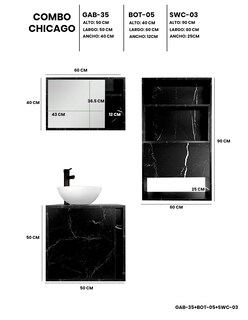 Foto 4 | Foto 4 | Combo Gabinete de Baño y Botiquín MDF 3 Estantes