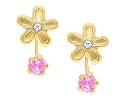 Broquel Flor Curvo Circonia Rosa Oro 10k Horoz V12 C515