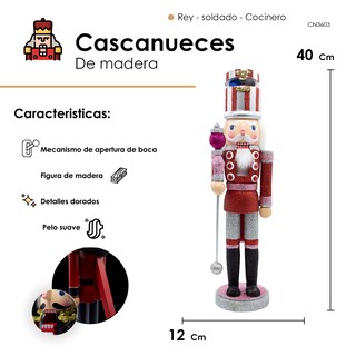 Foto 2 | Foto 2 | Cascanueces Navideño De Madera 40cm Diseño Brillos